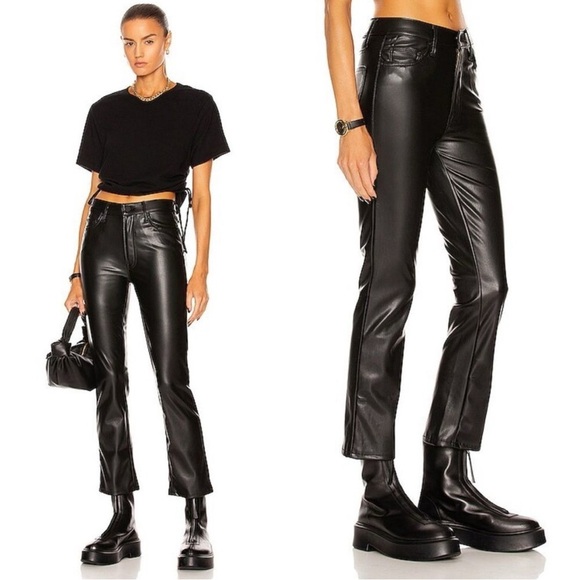 Mother Denim Insider Ankle Black Vegan Leather Pants Wax On Wax Off Size 27 - Picture 11 of 12